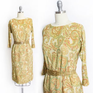 1960s Dress Metallic Gold Lame Paisley Wiggle S