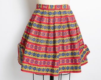 1940s Full Skirt Mini Cotton Pockets Printed S