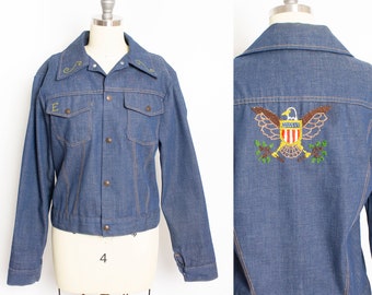 1970s Denim Jacket Embroidered Eagle Lightweight M