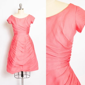 1950s Dress Pink Chiffon Ruched XS