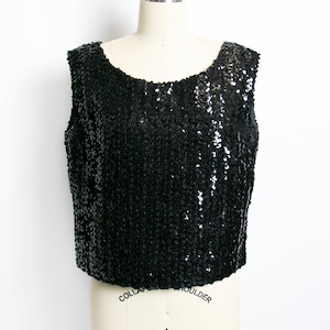 1960s Sequin Top Black Sleeveless Blouse L