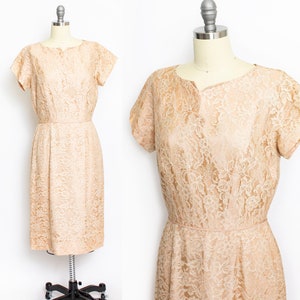 1950s Dress Beige Champagne Lace L image 1