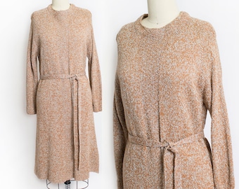 1970s Knit Sweater Dress Gold Lame S