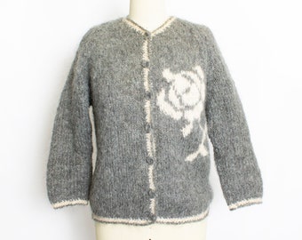 1960s Sweater Wool Mohair Rose Cardigan S