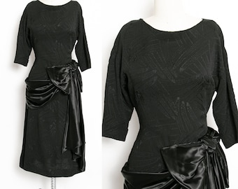 1940s Dress Black Rayon Crepe Bow S