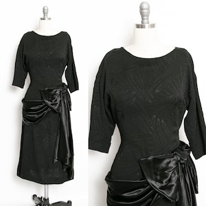 1940s Dress Black Rayon Crepe Bow S