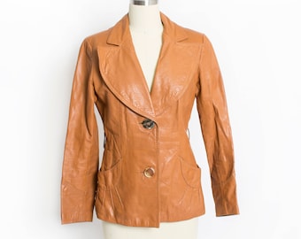 1970s Leather Jacket Sunburst Brown Cropped S