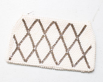 1960s Clutch Purse Ivory Beaded Bag