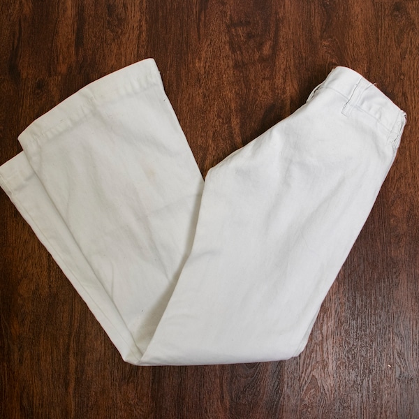 1970s Sailor Pants White Cotton Flare Bells XS P