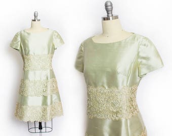 1960s Dress Silk Lace Sea Sage M