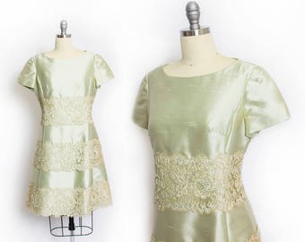 1960s Dress Silk Lace Sea Sage M