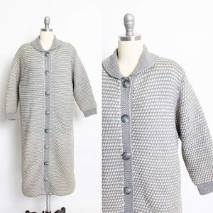 1960s Sweater Long Wool Knit Gray Cardigan