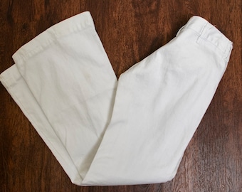 1970s Sailor Pants White Cotton Flare Bells XS P