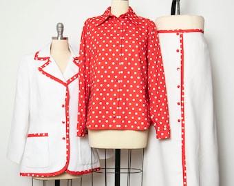 1970s Ensemble Skirt Blouse Jacket Set M / L