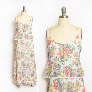 1970er Jahre Kleid Paisley Floral Baumwolle Maxi Boho S