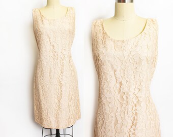 1960s Dress Champagne Lace Shift Sleeveless S