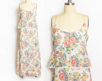 1970s Dress Paisley Floral Cotton Maxi Boho S