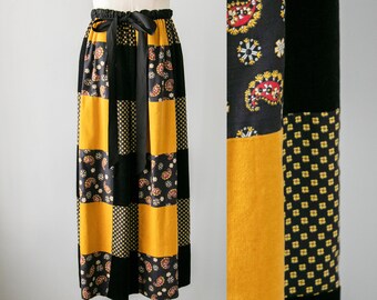 1970s Maxi Skirt Patchwork Corduroy S