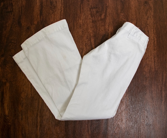 1970s Sailor Pants White Cotton Flare Bells XS P - image 1