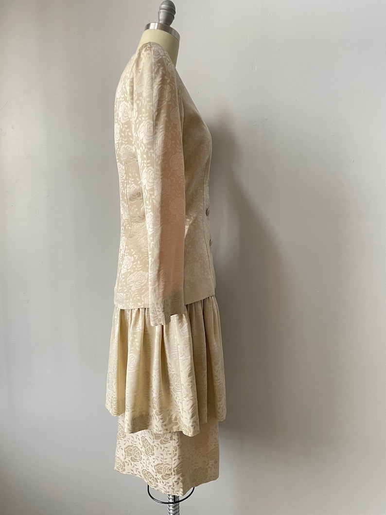 1980s Silk Suit Albert Nipon Skirt Blouse S image 2