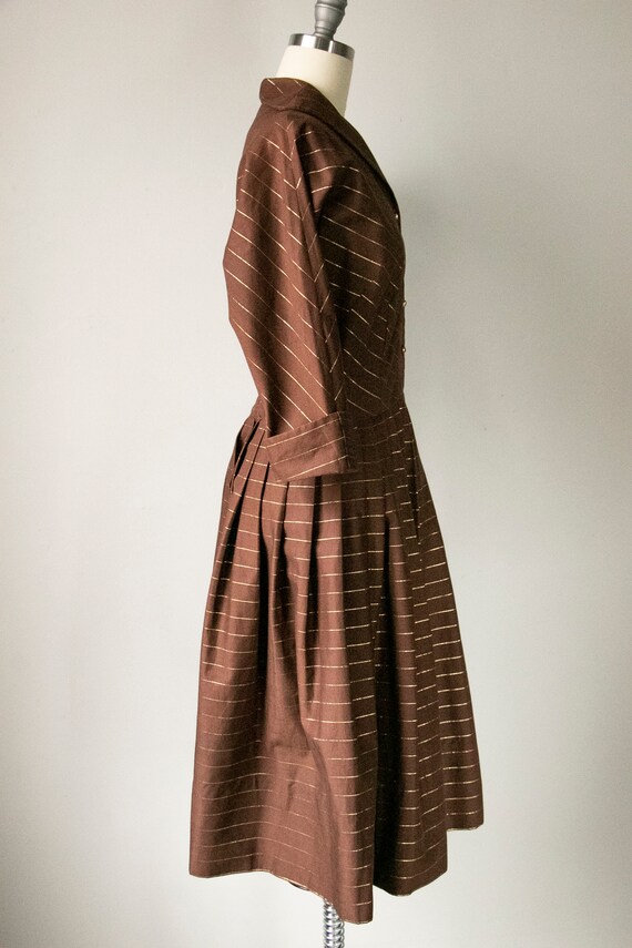 1950s Dress Striped Cotton Full Skirt Shirtwaist M - image 3