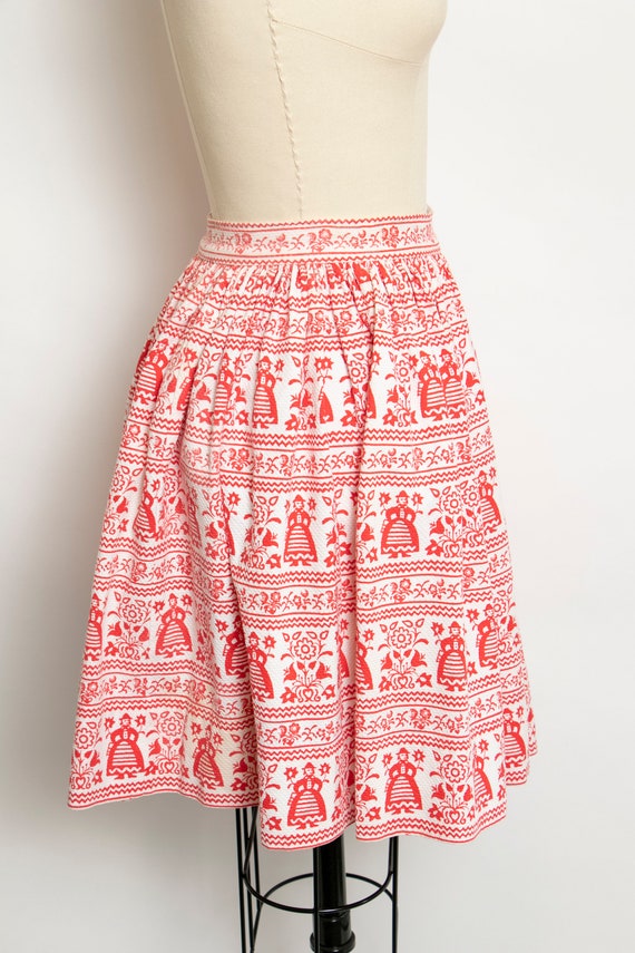 1950s Full Skirt Cotton Folk Printed 50s XS Petite - image 2