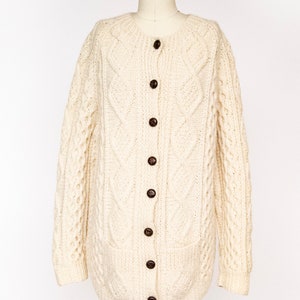 1970s Irish Wool Cardigan Fisherman Sweater Knit L image 1