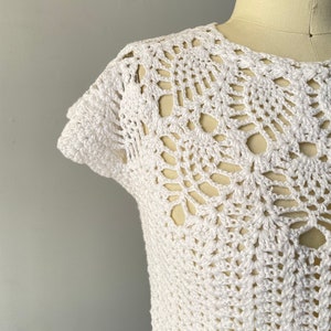 1970s Crochet Blouse Semi Sheer Cotton Top S image 8