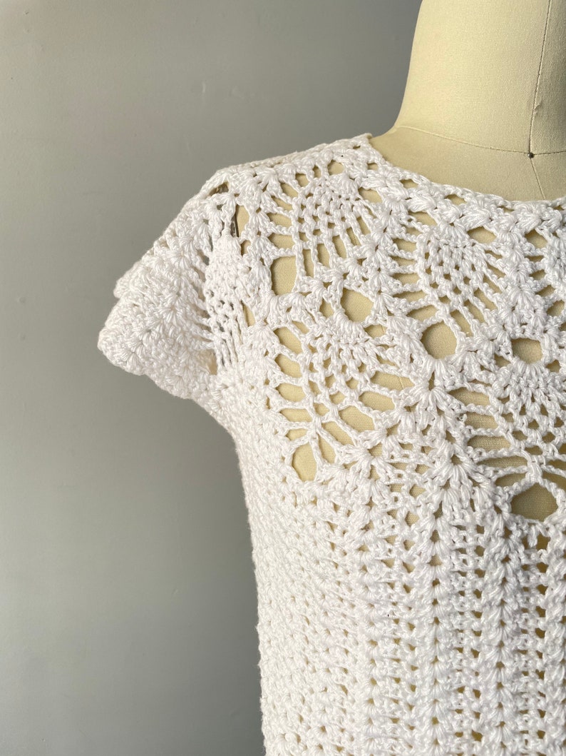 1970s Crochet Blouse Semi Sheer Cotton Top S image 8