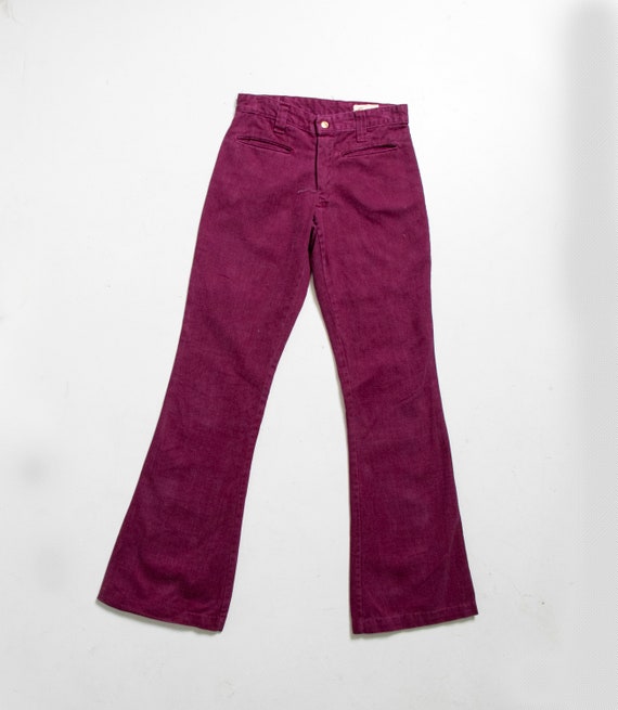 1970s Bell Bottoms Magenta Cotton Pants XS