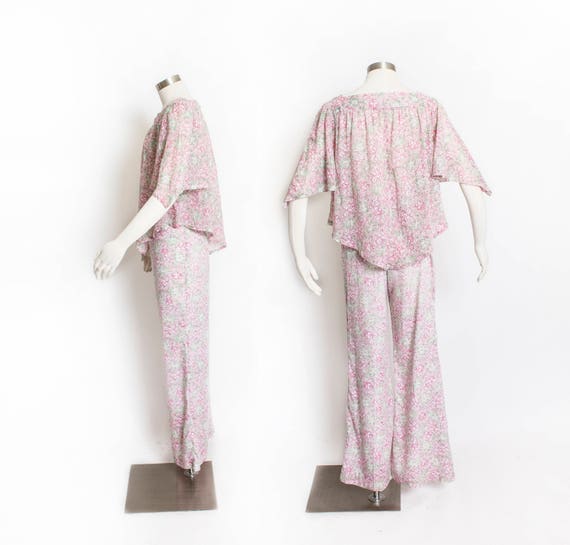 1970s Ensemble Cotton Floral Loungewear Boho S - image 3