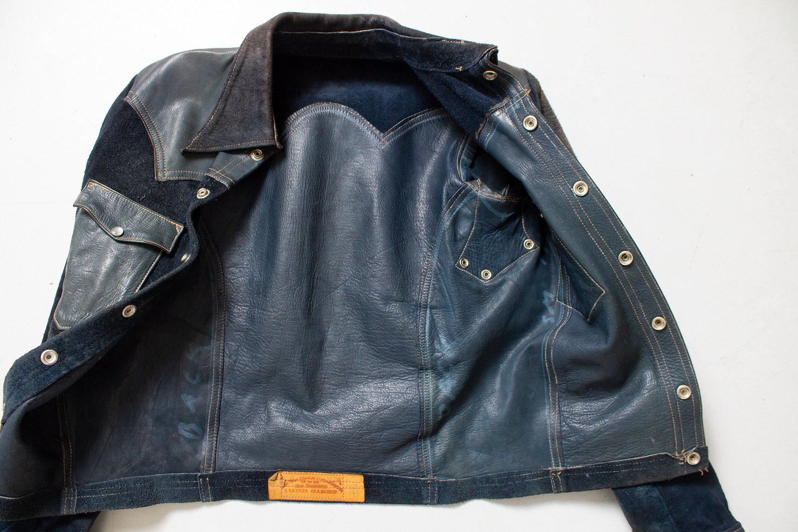 EAST WEST Leather Jacket Blue Suede 1970s XS Etsy