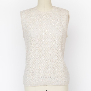1960s Sequin Top Wool Knit Sleeveless Blouse M