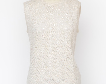 1960s Sequin Top Wool Knit Sleeveless Blouse M