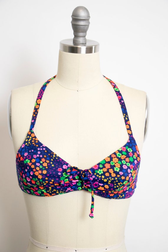 1960s Bikini Crop Top Floral Psychedelic Neon Bra