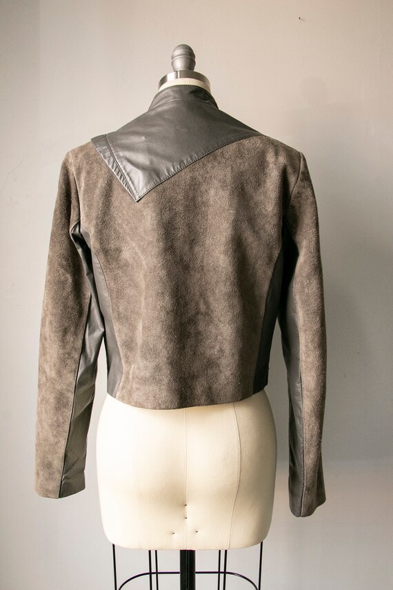 1980s Suede Leather Jacket Cropped Grey S - image 2