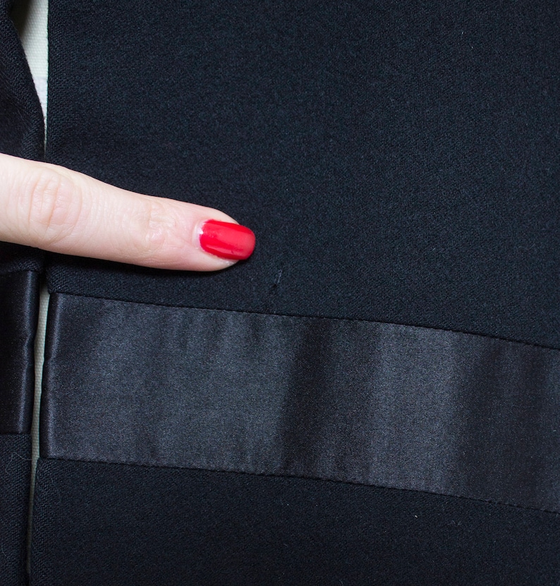1950s Coat Satin Striped Black Wool Cashmere Small
