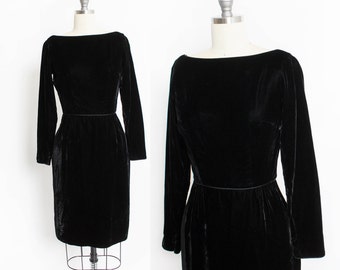 1960s Dress Black Velvet Wiggle Cocktail XS
