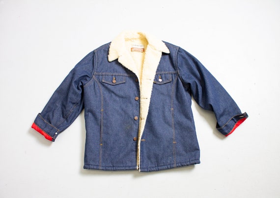 1980s Sherpa Jacket Roebucks Denim Fleece L - image 7