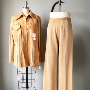 1970s Ensemble Deadstock Knit Suede Pants Jacket L