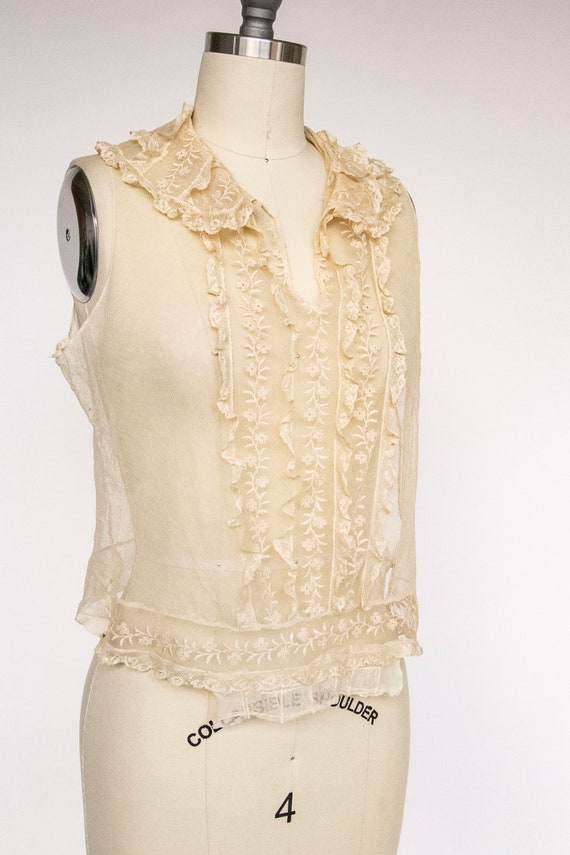 1920s Blouse Sheer Netting Lace Camisole Top S - image 5