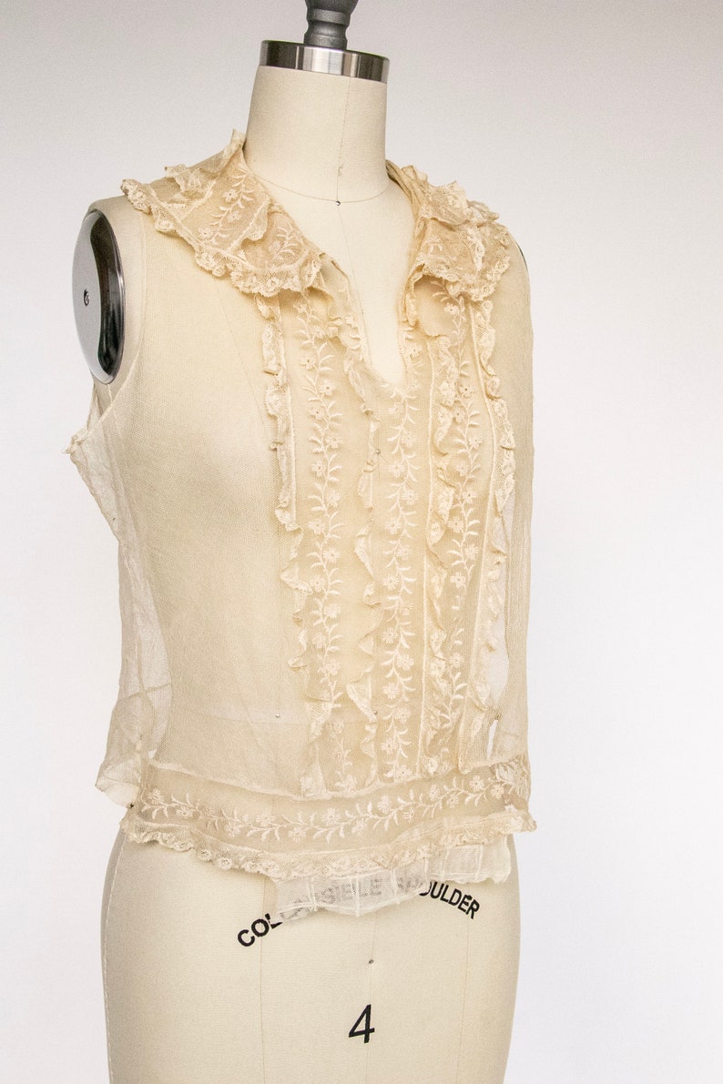 1920s Blouse Sheer Netting Lace Camisole Top S image 5