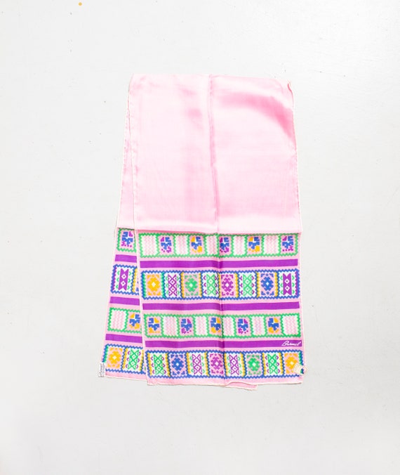 Vintage Silk Scarf Burmel Pink Japan Geometric Pr… - image 1