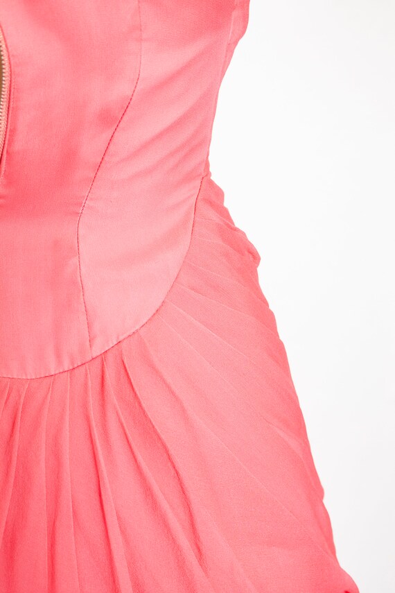 1950s Dress Pink Chiffon Ruched XS - image 6