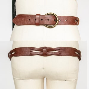 1970s Belt Brown Leather Braided Boho Hippie M/L