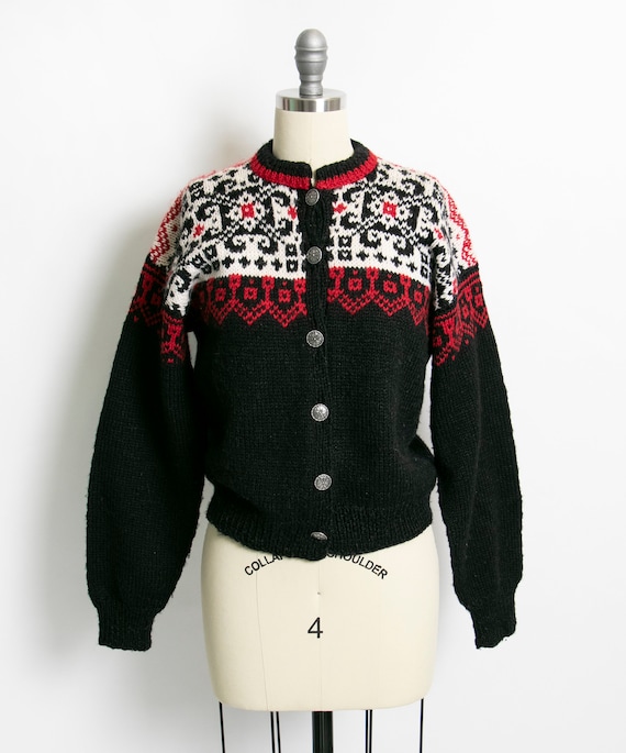 1950s Sweater Cardigan Wool Hand Knit S