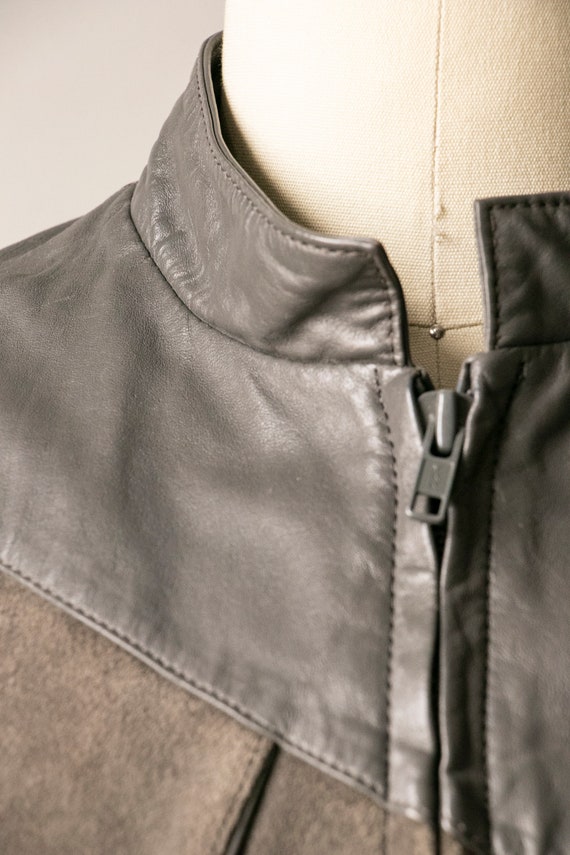 1980s Suede Leather Jacket Cropped Grey S - image 6