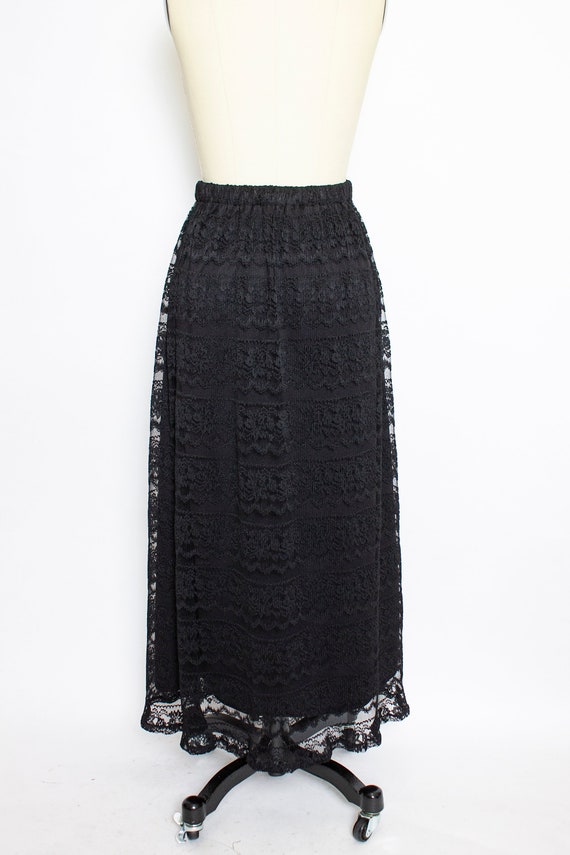 1980s VICTOR COSTA Skirt Black Lace Full S - image 3