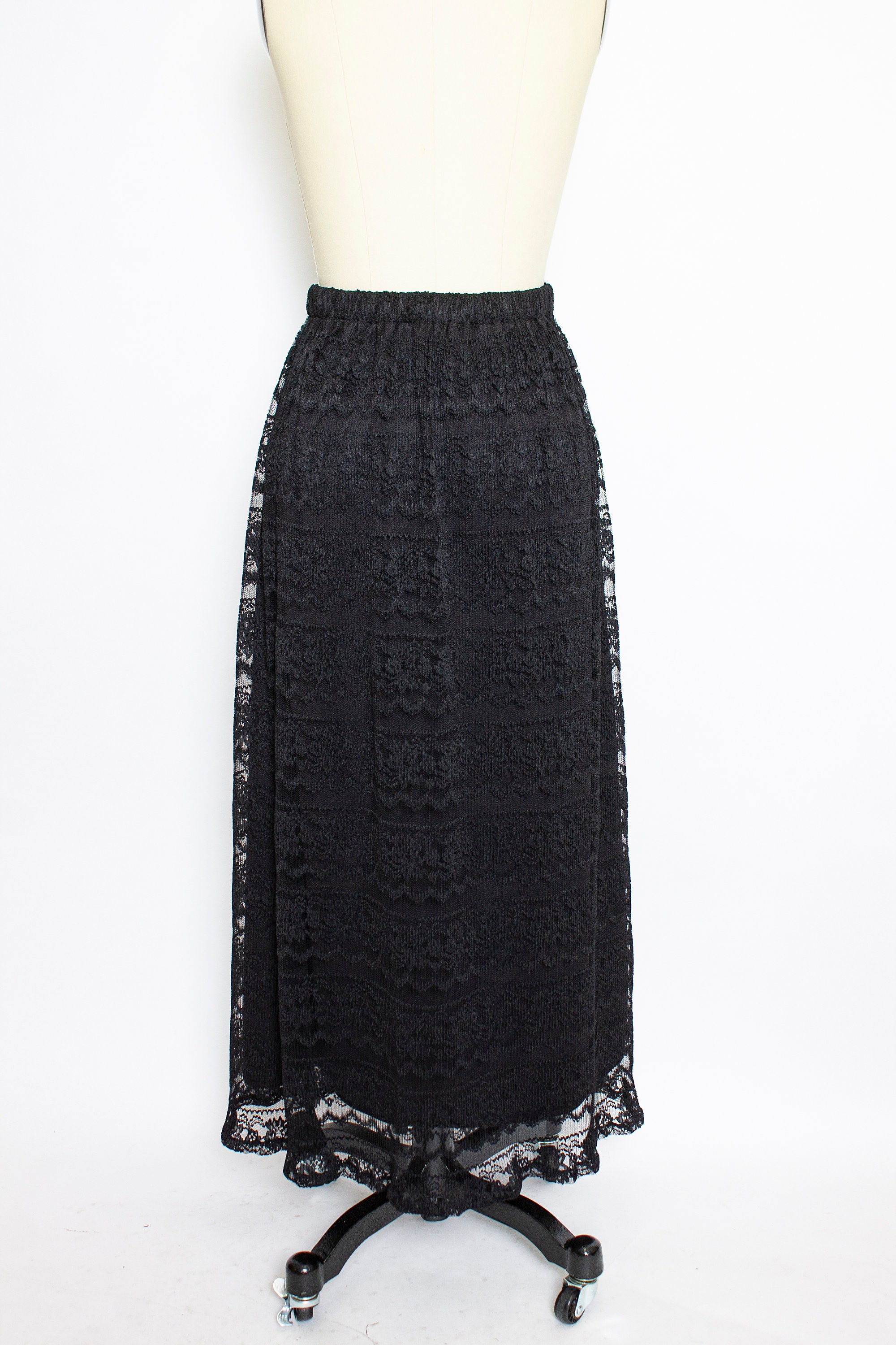 1980s VICTOR COSTA Skirt Black Lace Full S - Etsy