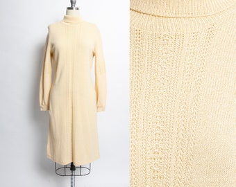 1970s Dress Wool Knit Long Sleeve Meringue M